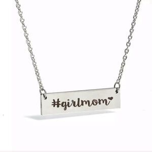 Stainless Steel Engraved Girlmom Horizontal Bar Necklace Minimalist Mom NWT